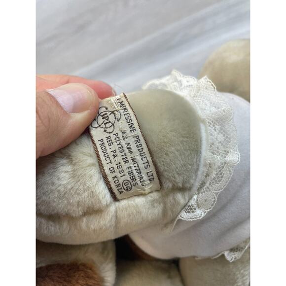 Vintage Ganz Bros Wrinkle Hound Puppet Dog Stuffed Plush Animal 10" w/Bonnet Bib - Picture 6 of 7